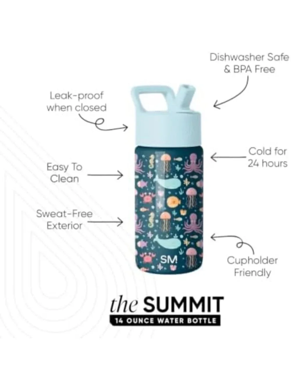 Under the Sea Kids Water Bottle & Toddler Cup - 14oz Leak-Proof Design